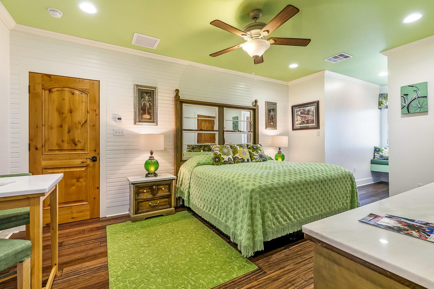 bedroom with green accents